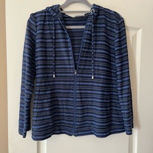 Chico's Blue and Black Striped Hooded Zip Up Jacket Women’s Size Small